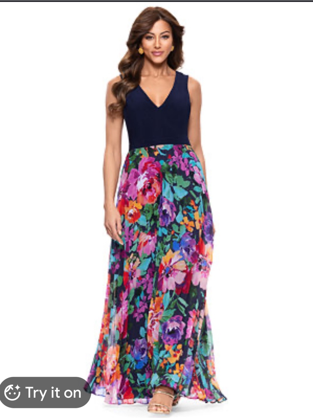 Xscape Navy V-Neck Evening Gown